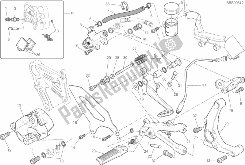 All parts for the Freno Posteriore of the Ducati Superbike 959 Panigale ABS USA 2016